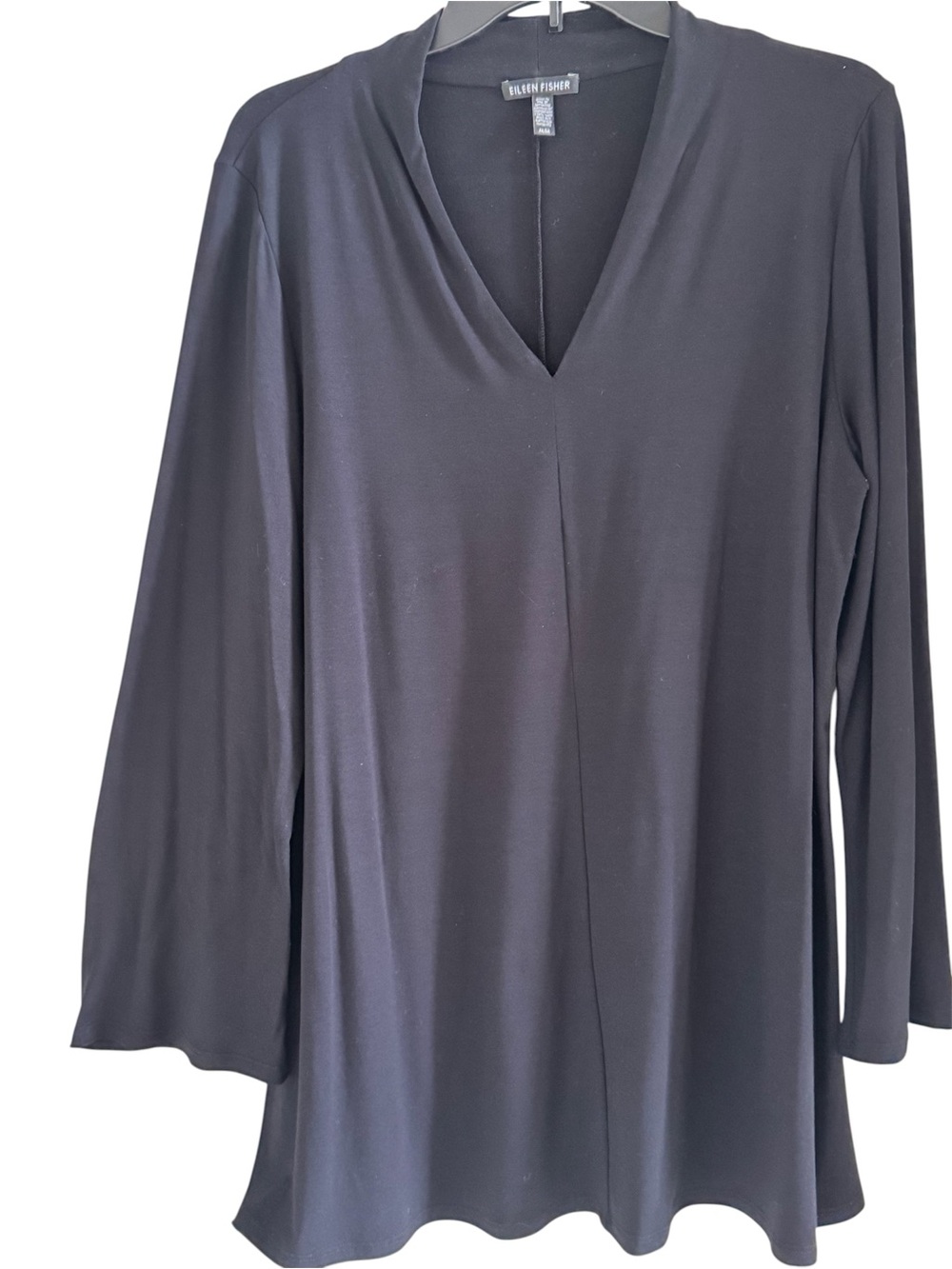 Eileen Fisher Black V-Neck Long Sleeve Tunic Top